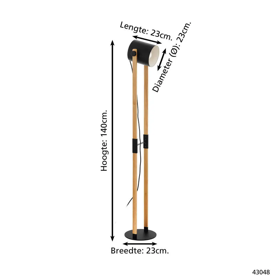 EGLO Hornwood Vloerlamp - E27 - 140 cm - Zwart, Crème/Bruin