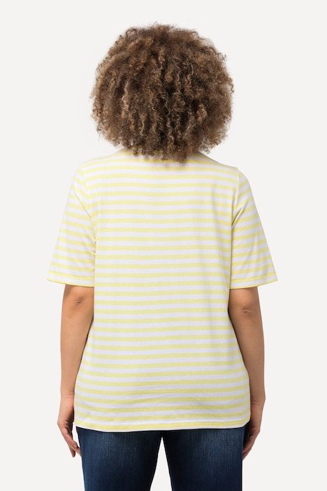 Shirt, Ringel, Metallic-Tier, V-Ausschnitt, Halbarm