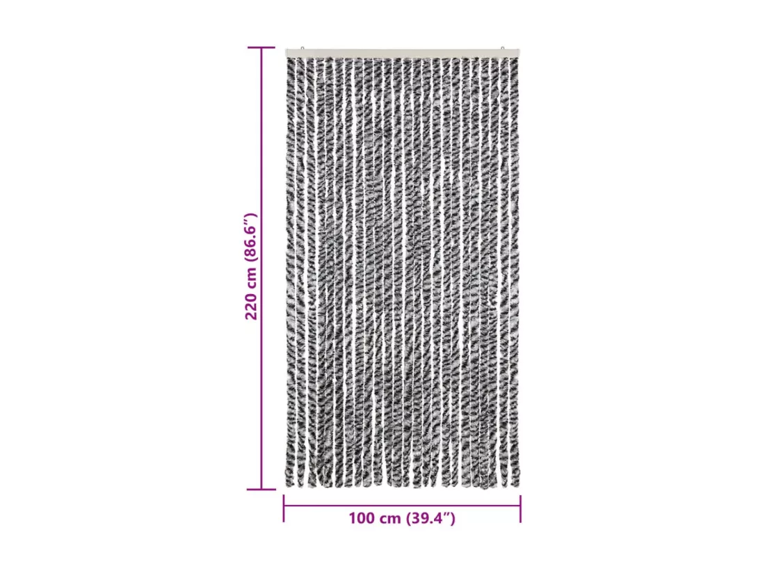 Rideau anti-mouches gris et noir et blanc 100x220 cm chenille