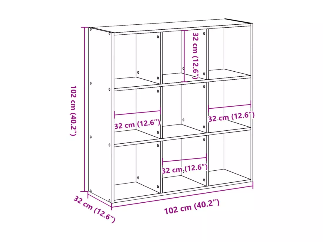 Bibliothèque gris béton 102x32x102 cm bois d'ingénierie