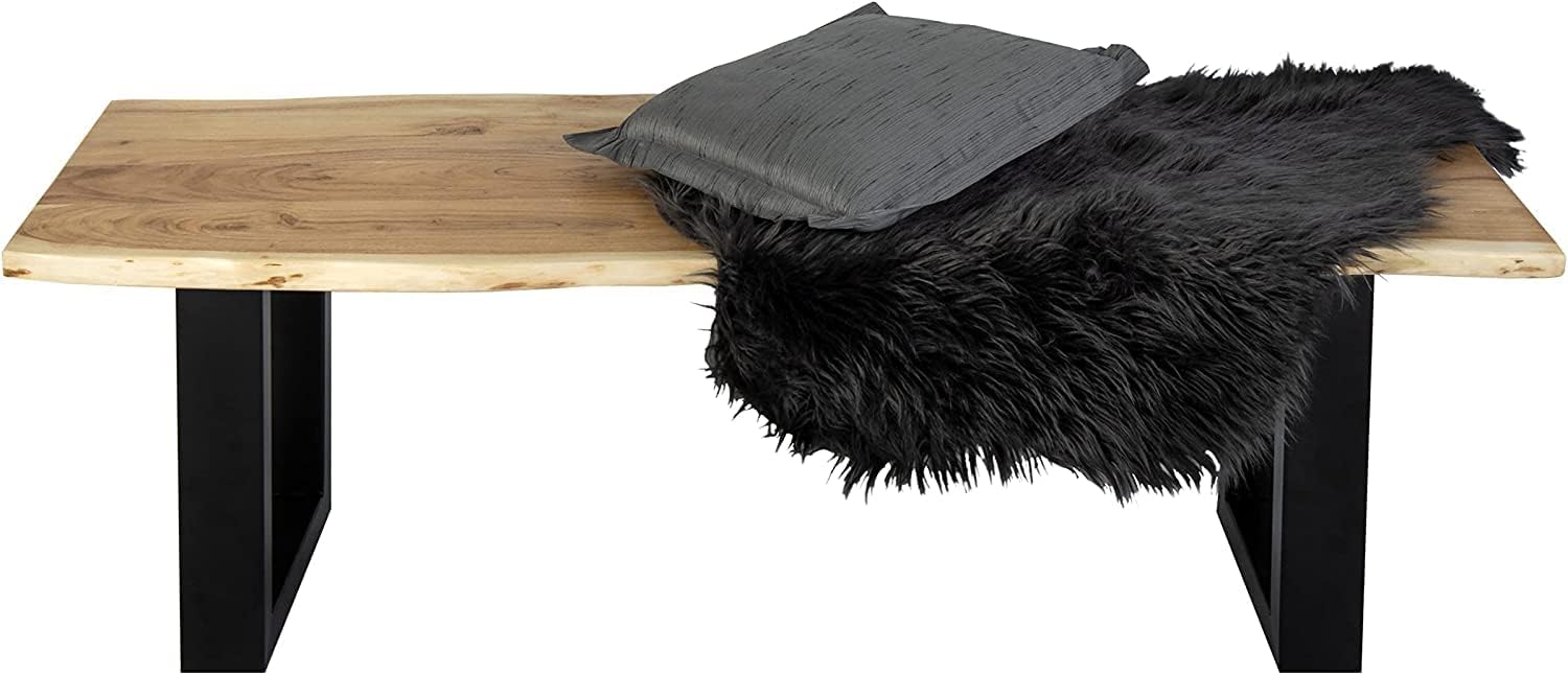 SAM Esszimmerbank 120x42 cm Quintus, Akazienholz massiv & naturfarben, echte Baumkante, Baumkantenbank mit U-Gestell Schwarz, Sitzbank mit 26 mm Platte