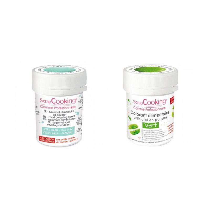 2 colorants alimentaires en poudre - vert d'eau-vert Scrapcooking