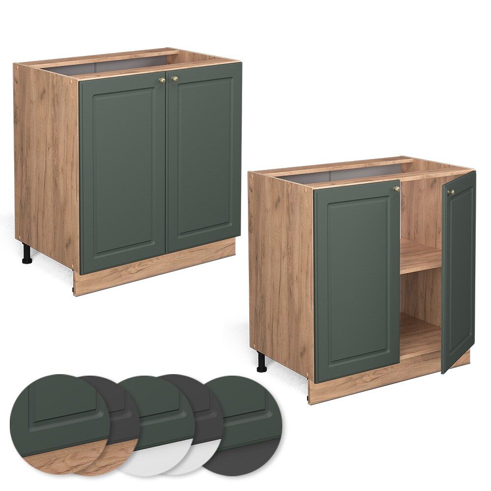 Vicco Unterschrank Küchenschrank Küchenmöbel Fame-Line Eiche Grün-Gold Landhaus 80 cm Küche Einbauküche Drehtür Einlegeboden Blende Küchenzeile
