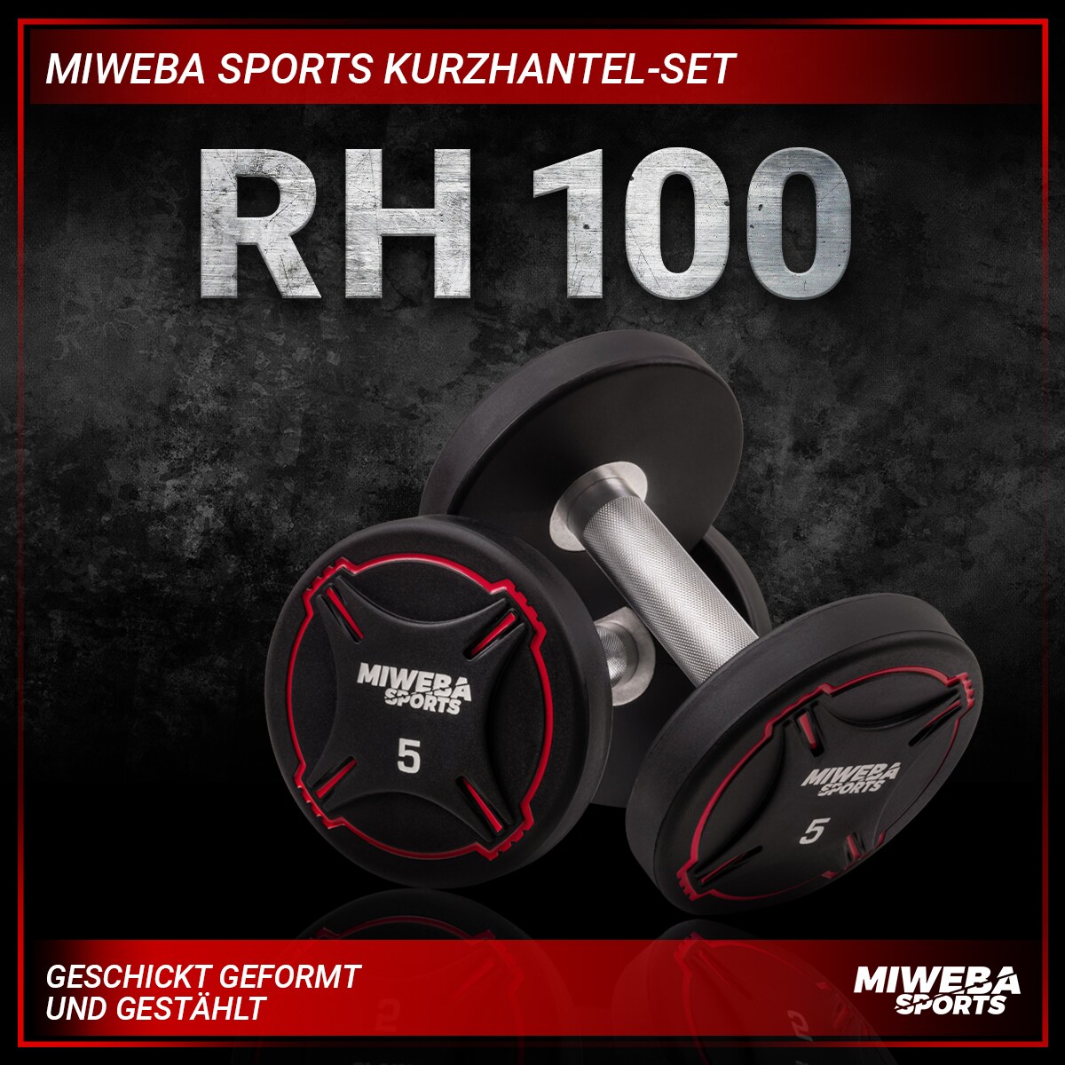 Miweba Sports Kurzhantel-Set RH100, Stahl-Hantelset, 2,5-25 kg, PEV-Ummantelung, bodenschonend (2x 2,5 Kg)