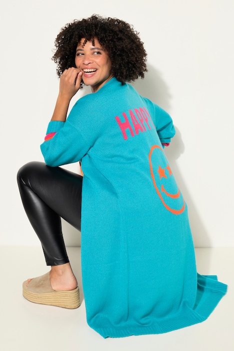 Long-Strickjacke, offene Form, Rücken-Smiley