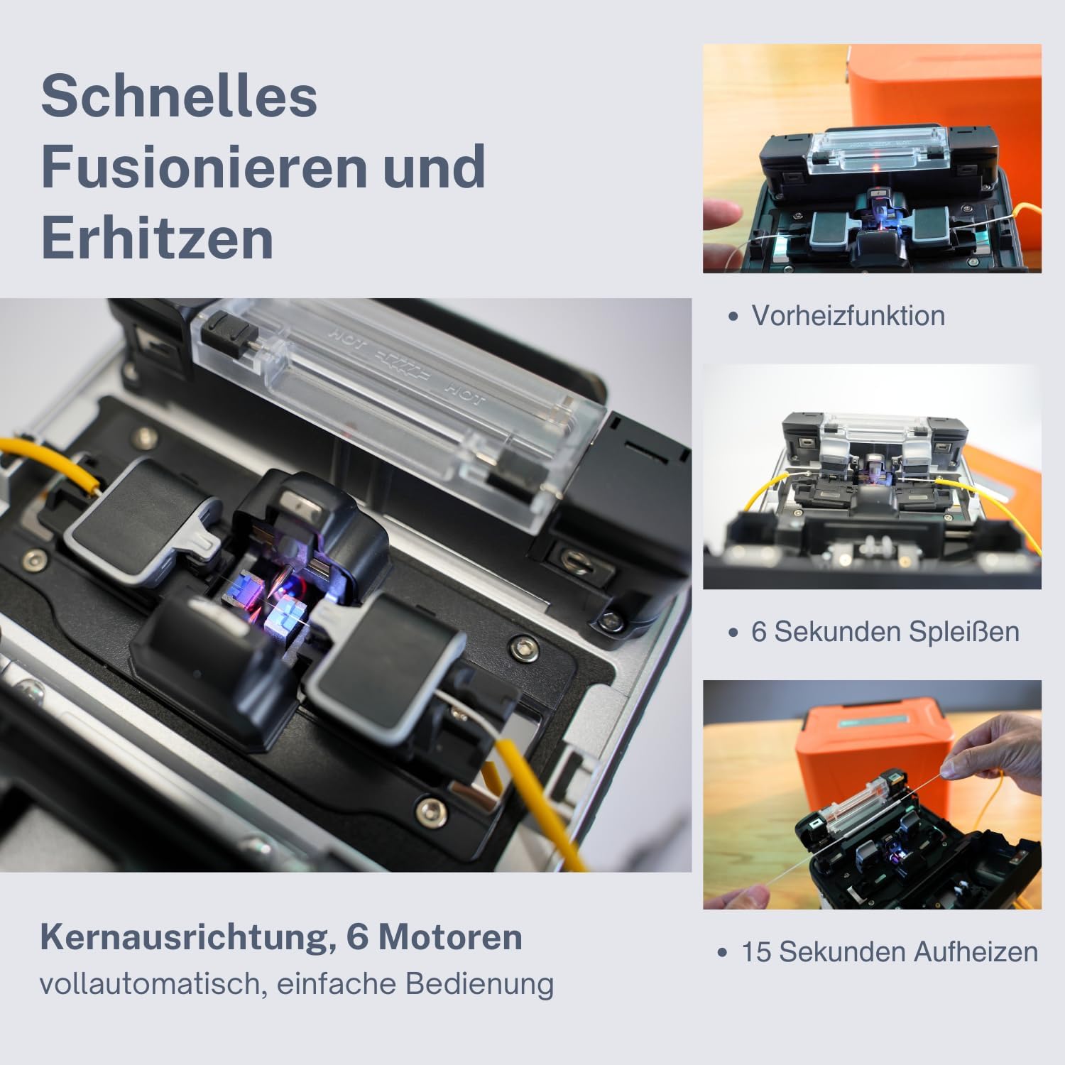 AI-20 Fusion Splicer LWL Spleißgerät Kit mit neu entwickeltem elektrischem Faserschneider, Glasfaser Spleißgerät AI-20 Upgrade von AI-10A mit 6s Spleißen 15s Aufheizen OPM VFL 7800mAh Akku