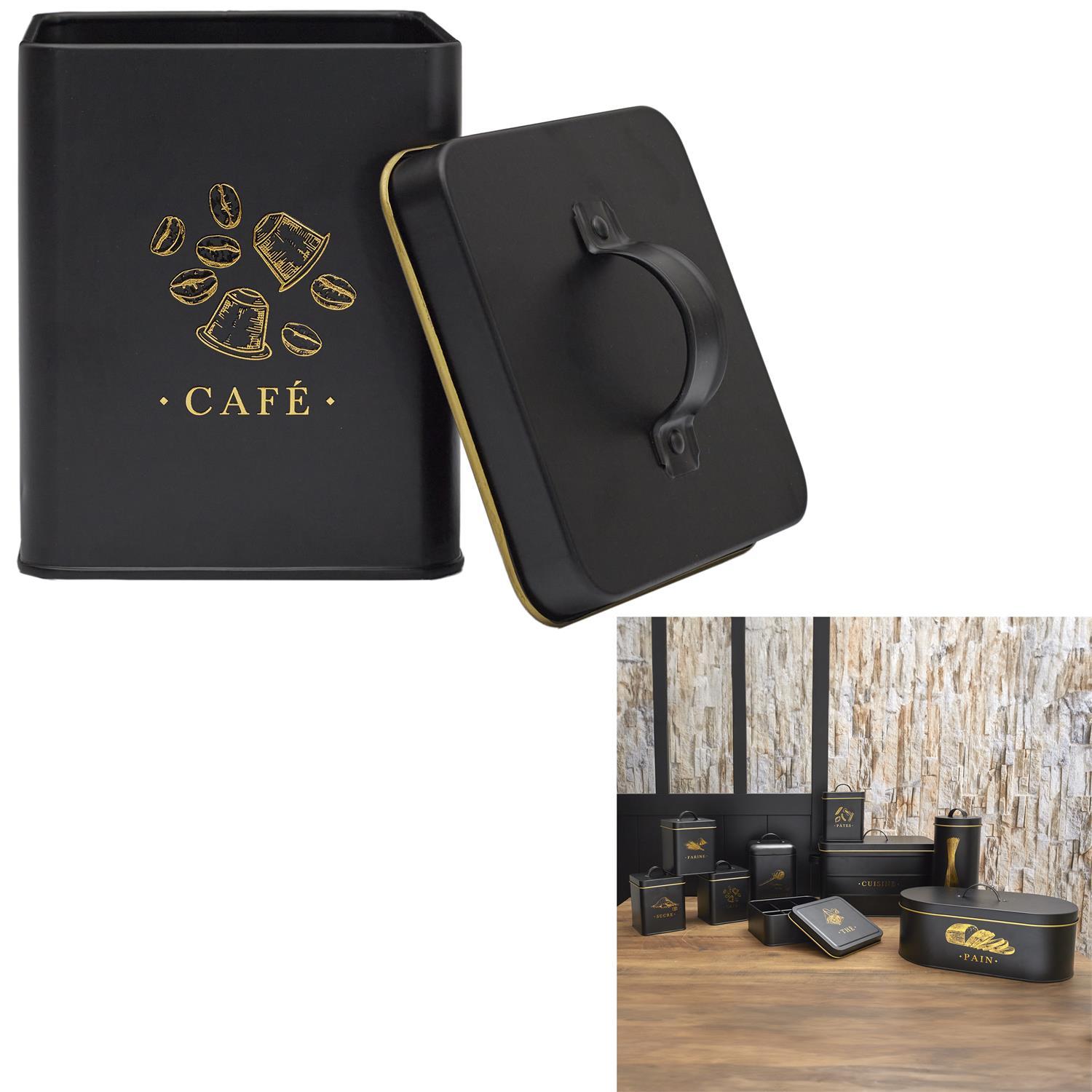 BOITE METAL NOIR ET DORE CAFE