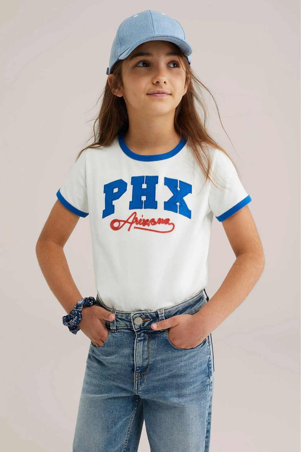 WE Fashion T-shirt wit/blauw