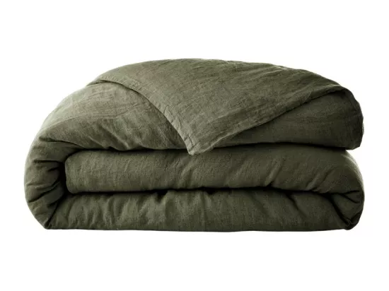 Housse de couette 260 x 240 en lin lavé vert - LUISA