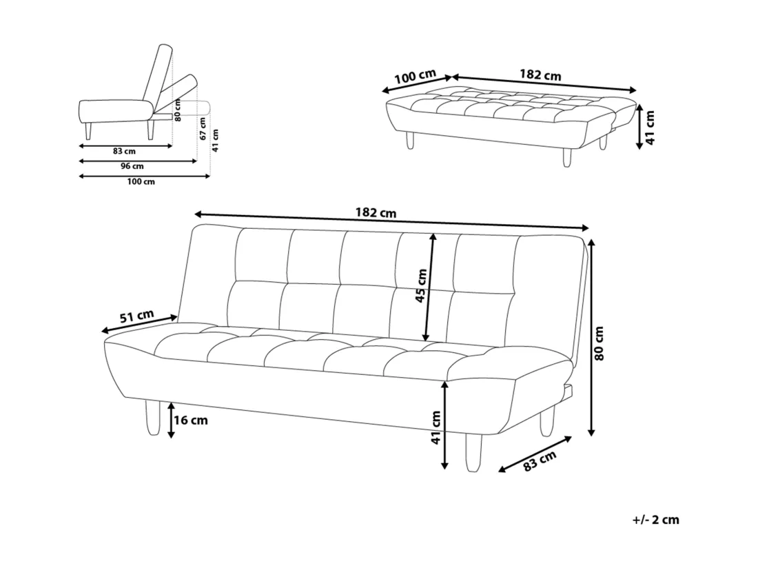 Canapé convertible 3 places en tissu gris clair ALSTEN