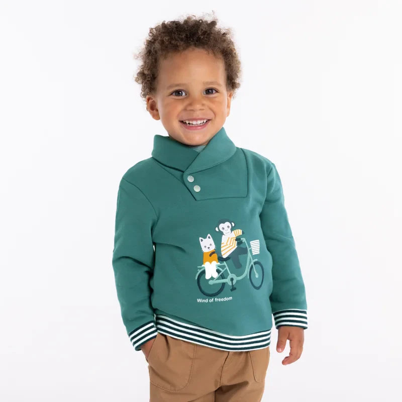 Sweat col croisé animaux bleu bébé garçon Bleu