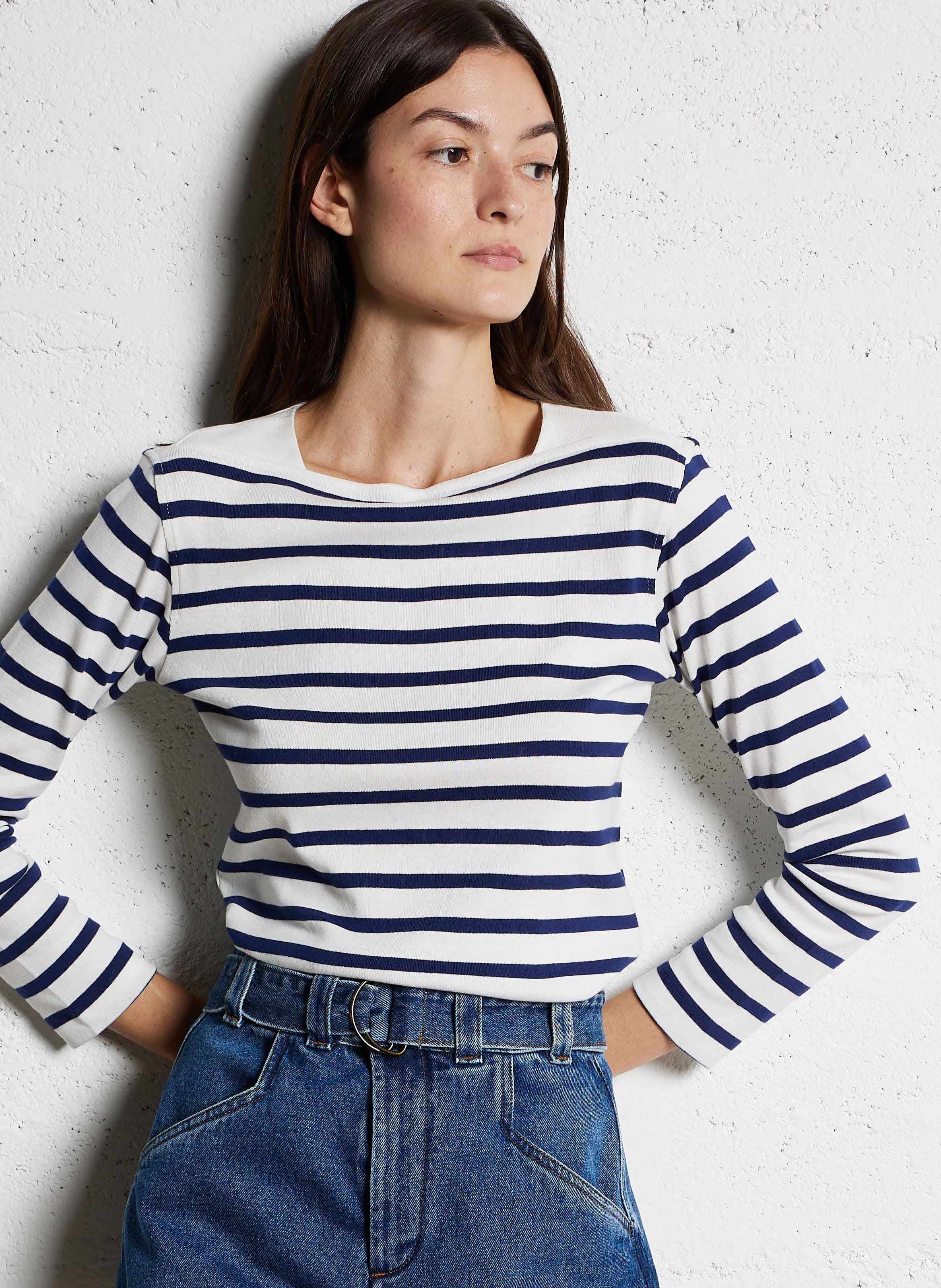KATY - Marinière col bateau en coton | Bleu