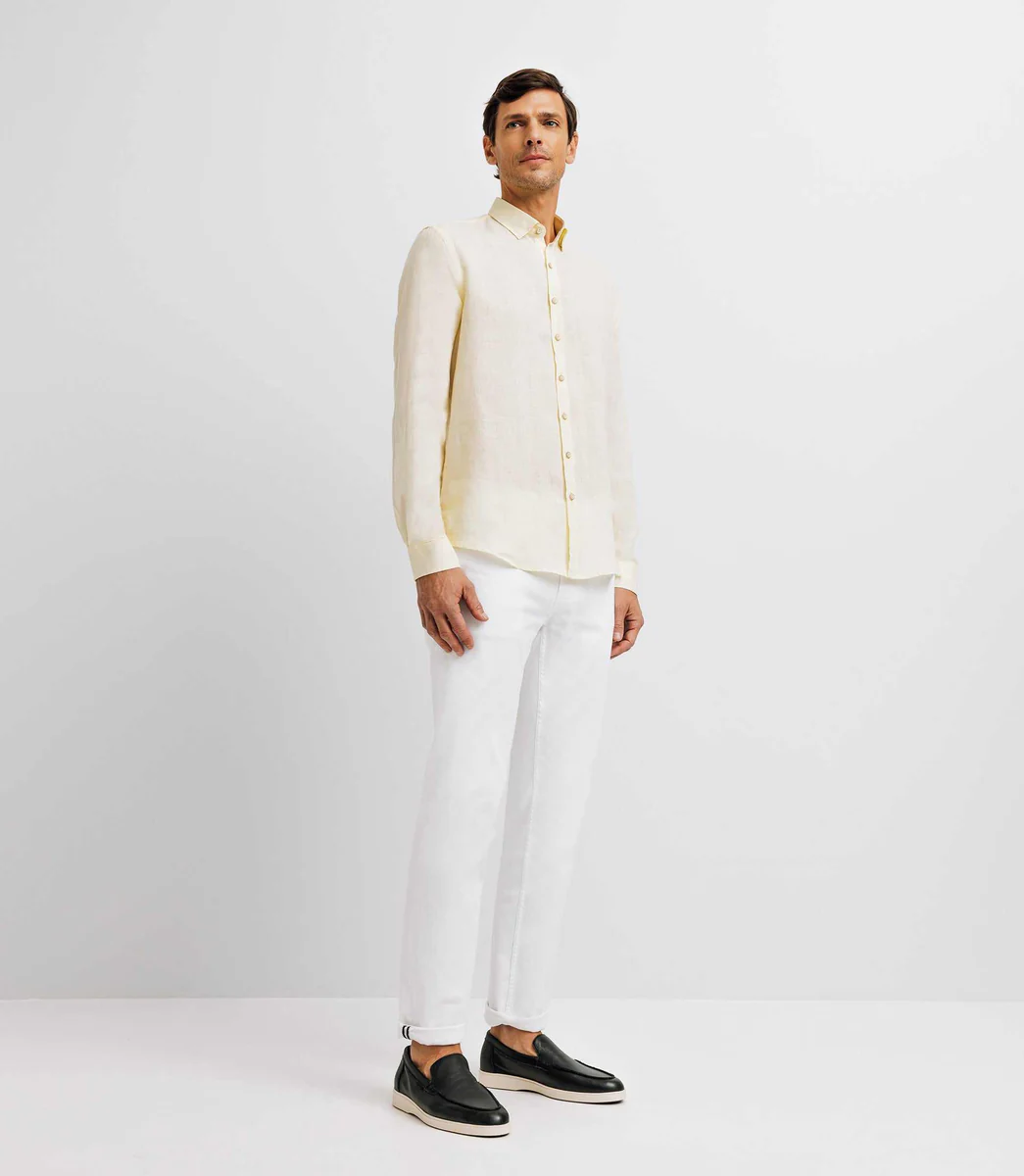 Chemise unie en lin jaune