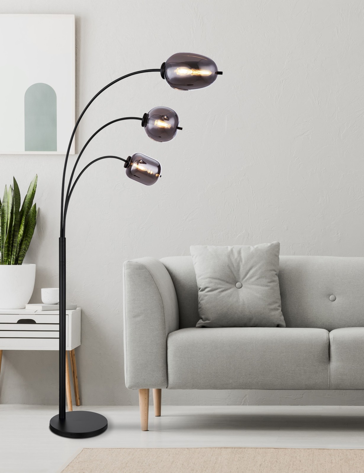 Bogenlampe - schwarz matt - rauchfarben - 175 cm hoch
