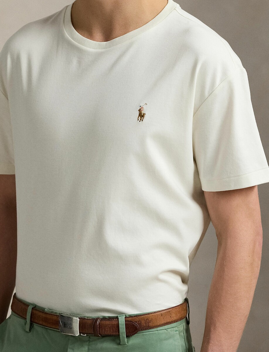 POLO RALPH LAUREN<br>Camiseta reta com gola redonda em malha interlock