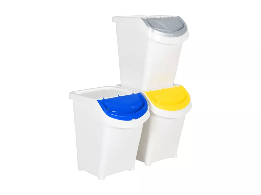 Prolenta Premium - Poubelles empilables avec couvercles 3 pcs blanc PP 120 L