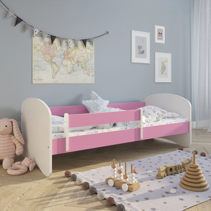 Kids Collective Kinderbett 80x160 | 80x180 mit Matratze, Rausfallschutz, Lattenrost pink