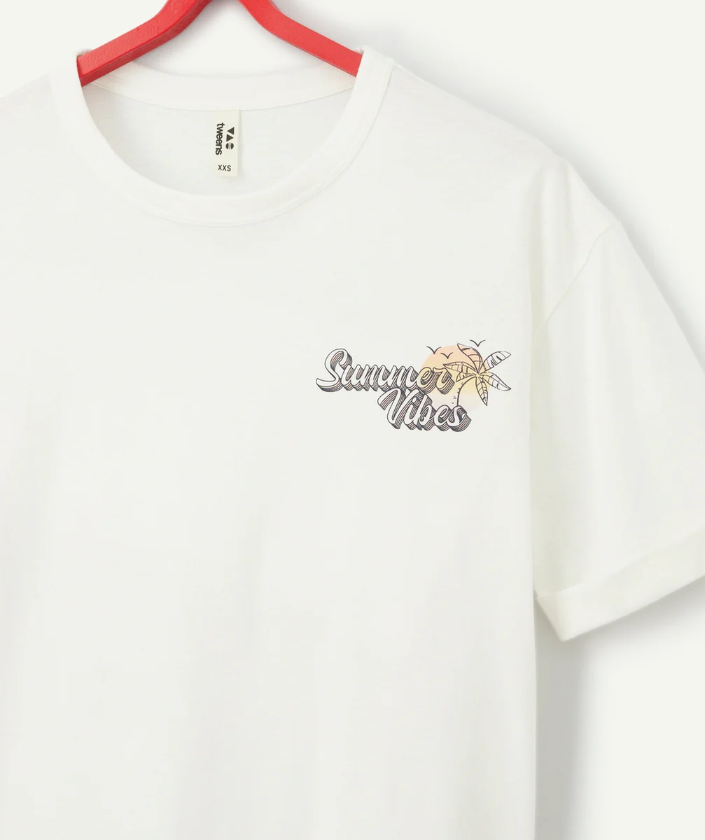 T-SHIRT FILLE EN COTON BLANC AVEC MESSAGE ET MOTIF DOS