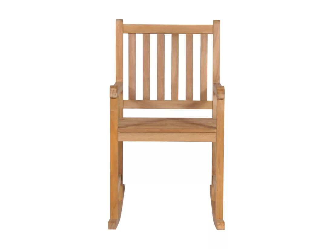 Chaise à bascule avec coussin crème Bois de teck solide