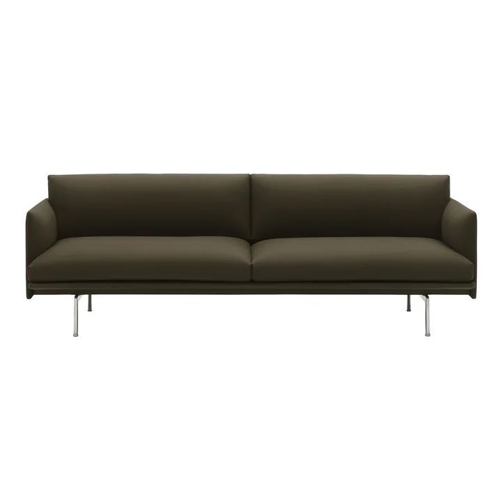 Muuto - Outline Sofa 3-Sitzer, dunkelgrün (Divina 984) / Aluminium poliert