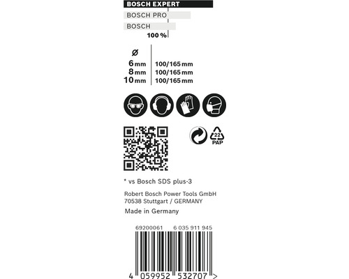 SDS-Plus steenborenset, betonboor Bosch Professional EXPERT plus-7X Ø 6 x 165 mm, 3-delig.
