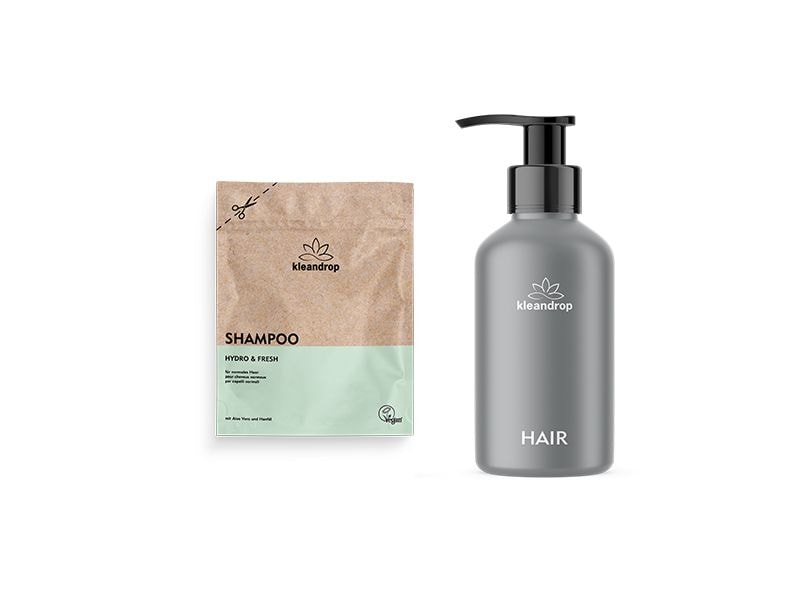 kleandrop Shampoo Hydro and Fresh Starter-Set 200 ml Natürliches Haarwasch-Pulver mit pflegendem Mandelöl und Aloe Vera