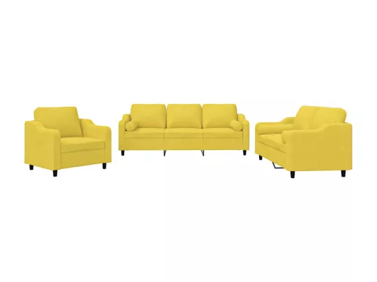 Ensemble de canapés 3 pièces avec coussins jaune clair tissu