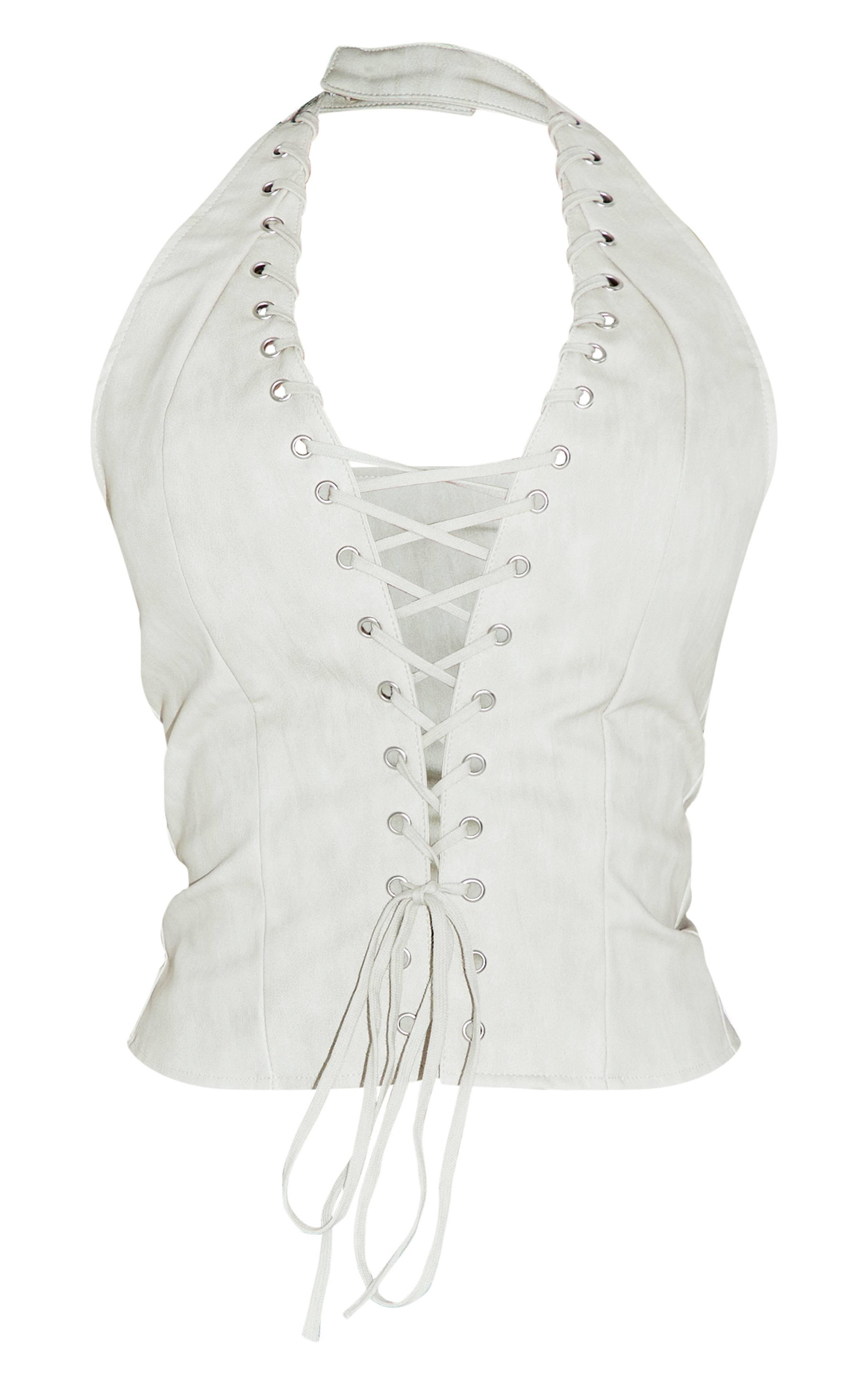 Charbon Corset Shape En Synthétiquecuir Noir À Encolure Dos-nu Avec Laçage