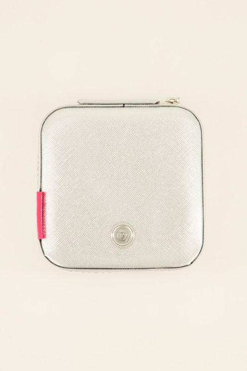 Zilverkleurige vierkant sieraden etui