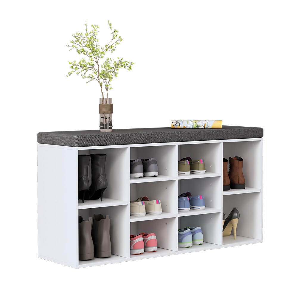 Vicco Schuhbank Tamara Weiß, 104 x 53,5 cm, Bank für Flur mit Fächer und Auflage
