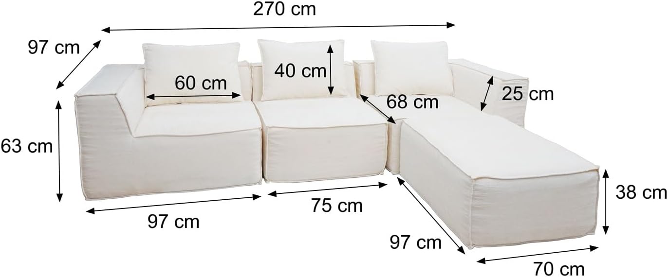 Mendler L-Sofa HWC-O54, Lounge-Couch mit Ottomane, erweiterbar modular rechts/Links, Stoff/Textil 63x270x190cm - dunkelgrau