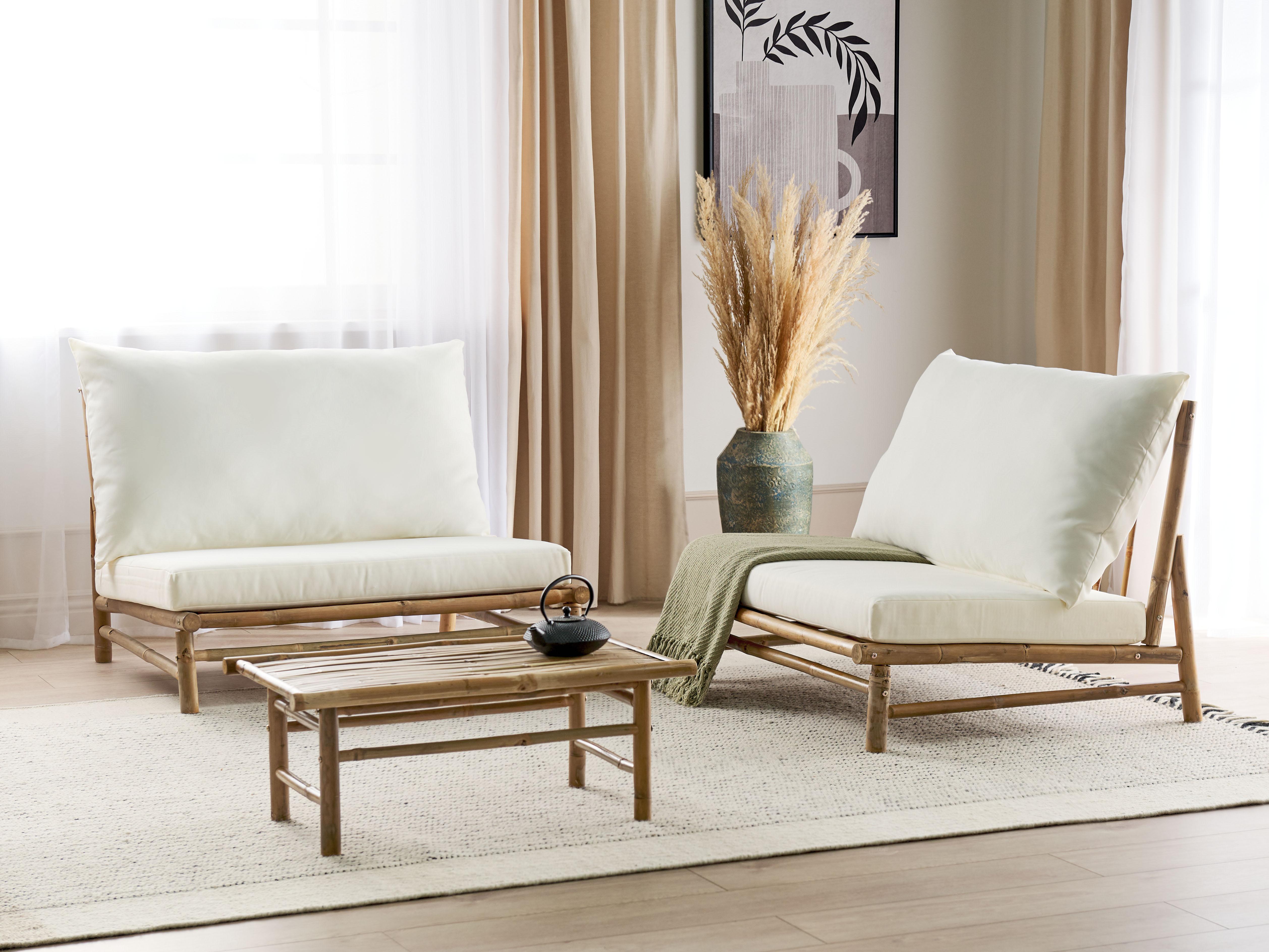 Loungeset met tafel 2-zits TODI Bamboehout Gebroken wit