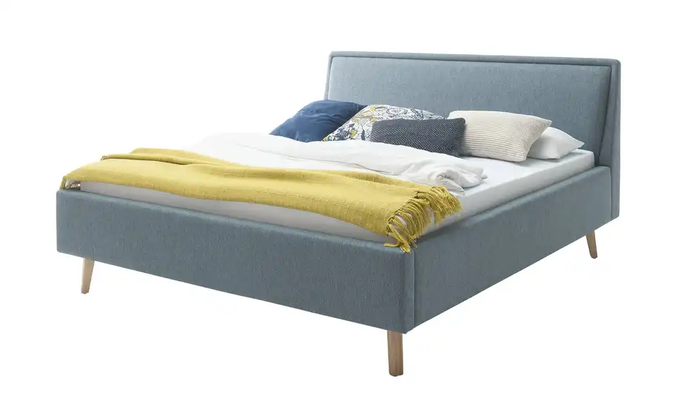 Polsterbett Blau 160 cm ohne Bettkasten Eiche