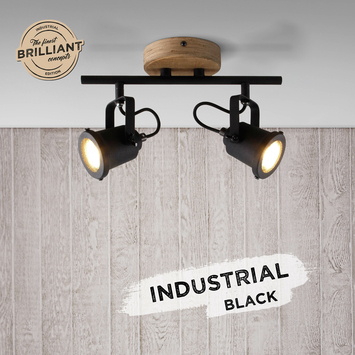 Brilliant opbouwspot Inge 2-lichts hout/zwart