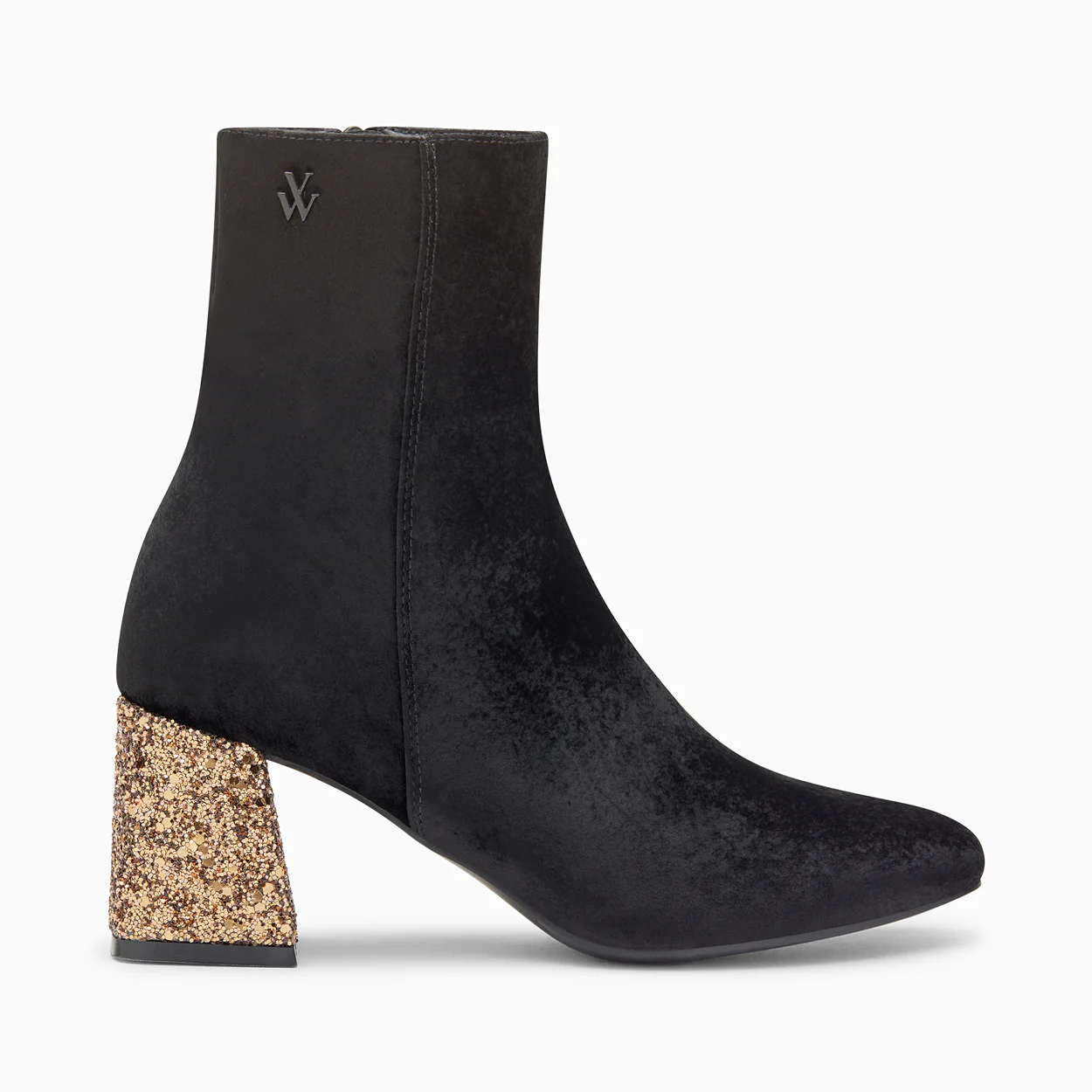 Bottines-Bottines New York noires à talon pailleté bronze