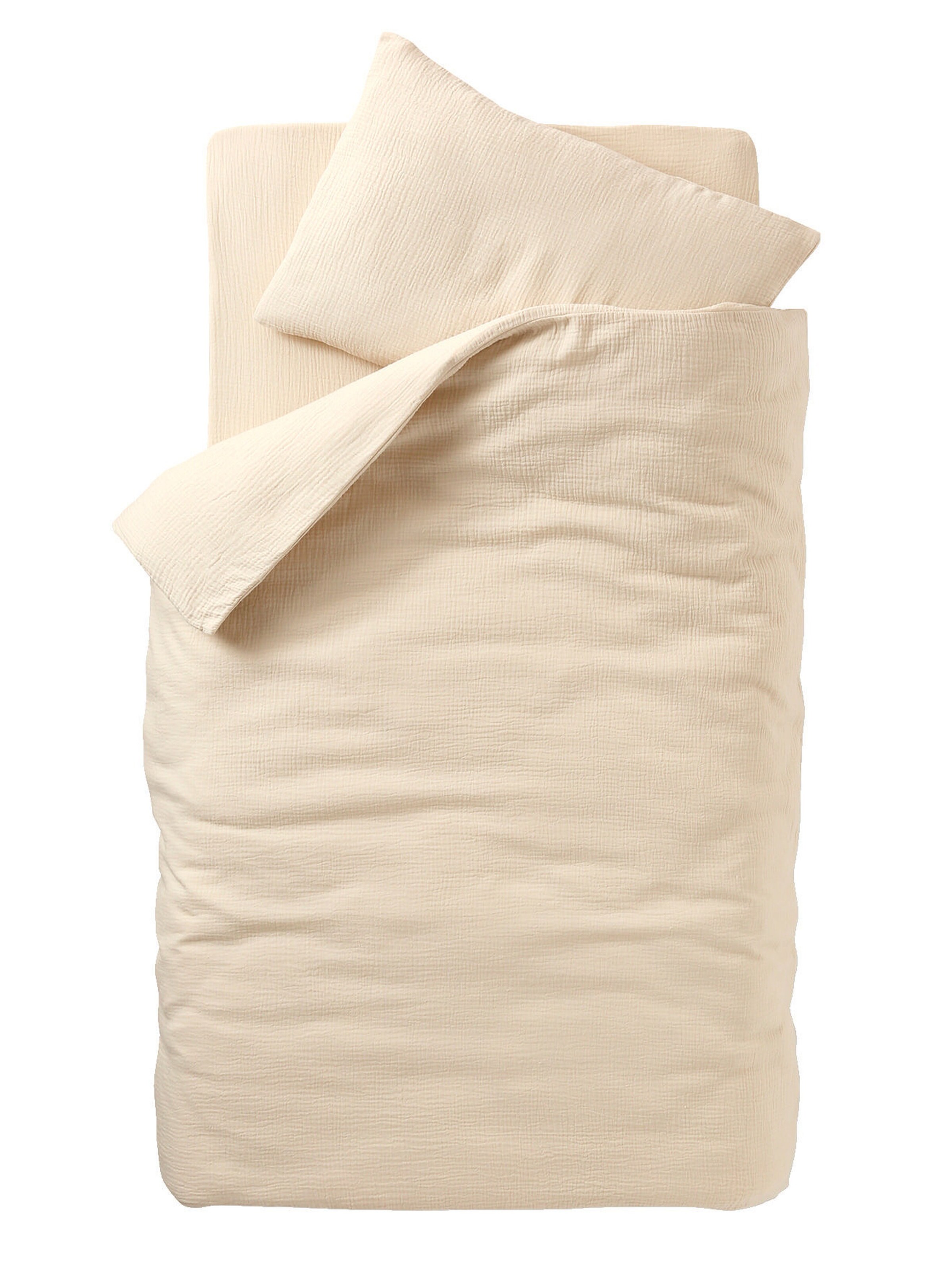 Vertbaudet Bio-Kollektion: Baby Bettwäsche-Set aus einfarbigem Musselin vanille