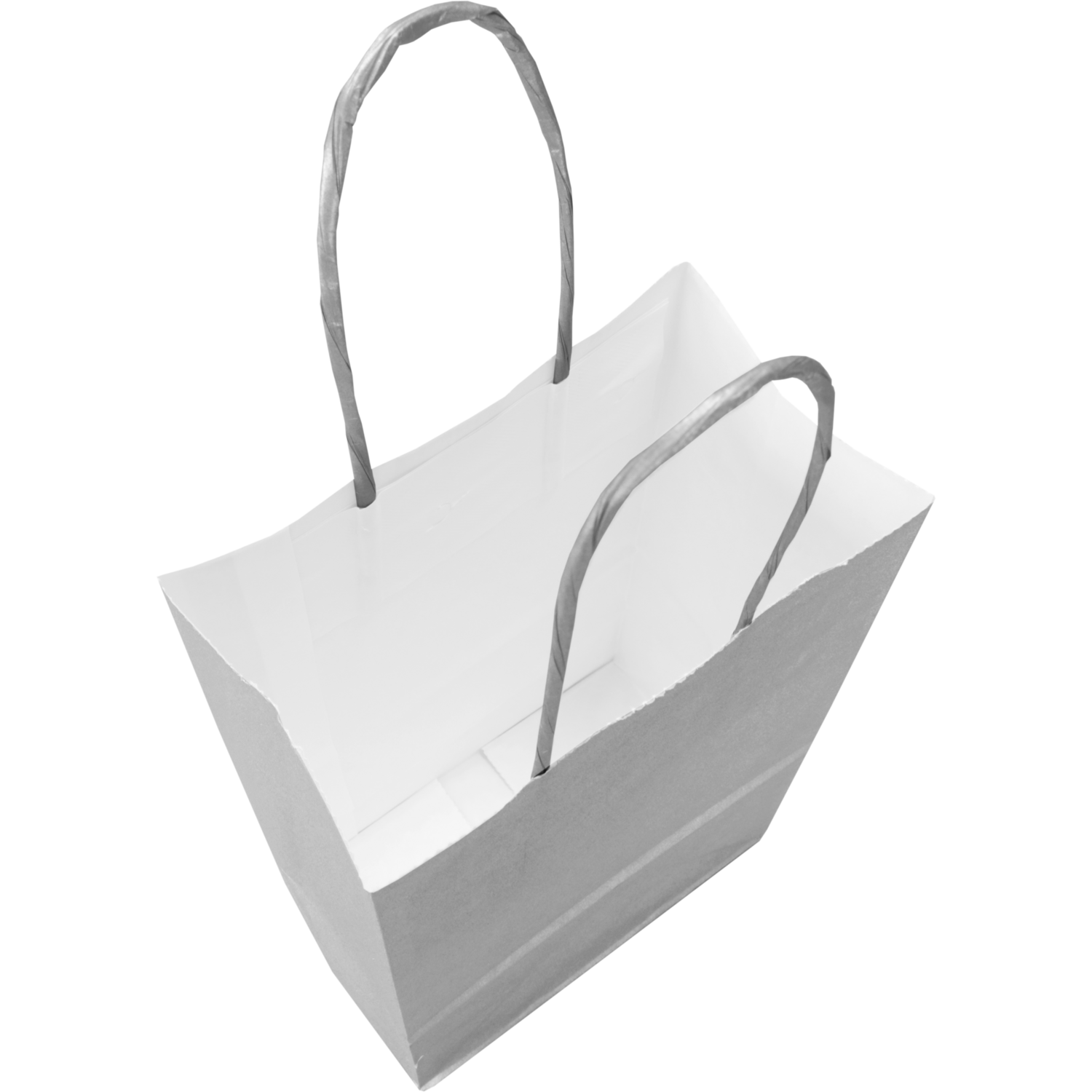 Tas, Papier, gedraaid papieren koord, 14x 8x21cm, draagtas, zilver