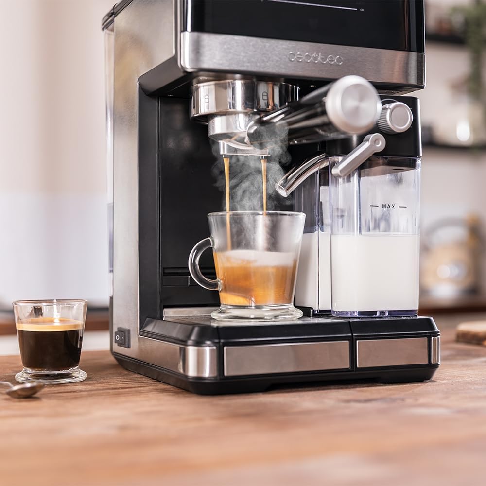 Cecotec Express-Kaffeemaschine, halbautomatisch, mit Power-Espresso-Milchtank, 20 Touch & Cream, 1350 W, Thermoblock-System, 20 Bar Druck, Aufschäumdüse, Tank 1,8 l, Zubehör
