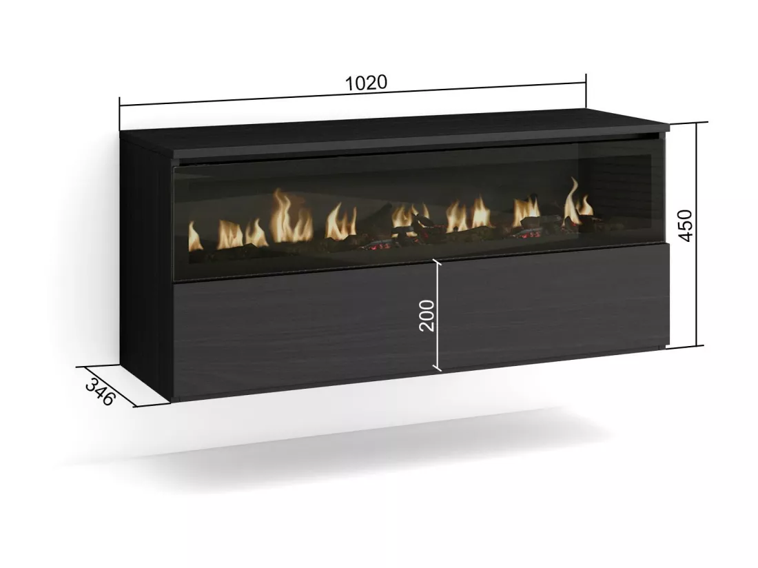 Cheminée électrique LED, 102x45x35cm, Cheminée électrique, Suspendu, Mural, Noir