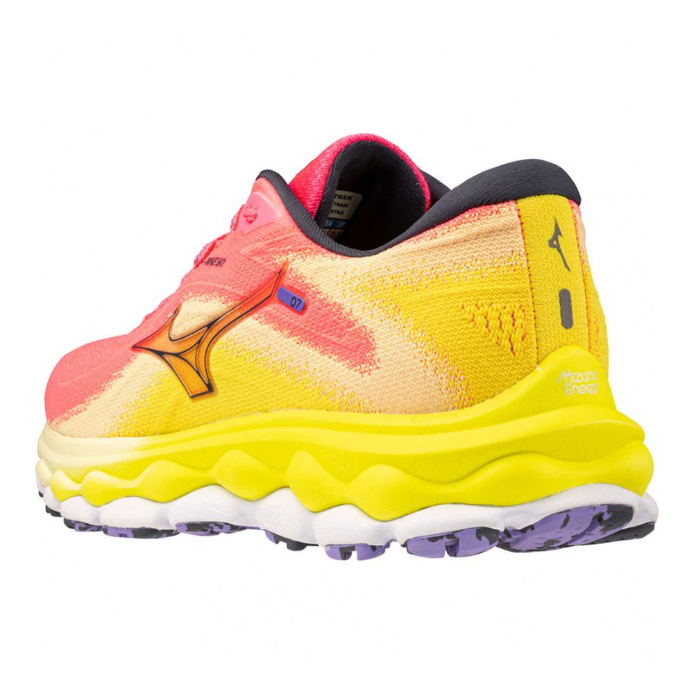 Mizuno WAVE SKY 7 - Chaussures running Femme high-vis pink/ombreblue/boltneon