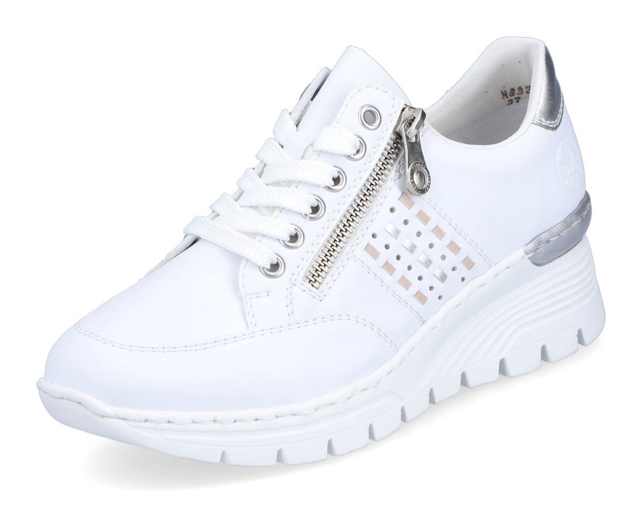 Rieker Wedgesneaker  mit seitlichen Flechtdurchzügen, Freizeitschuh, Halbschuh, Schnürschuh