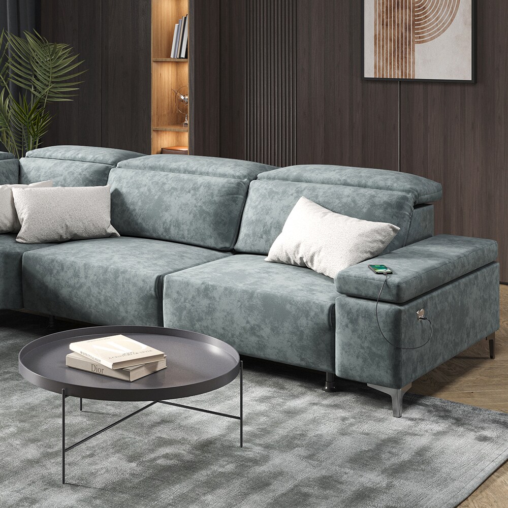 VitaliSpa Ecksofa Loungesofa Boxspringsofa James Grau Relaxfunktion 218x86 cm modern Wohnzimmer Sofa Wohnzimmercouch Loungeecke Polstereckcouch Taschenfederkern USB-Anschluss Fußteil ausfahrbar