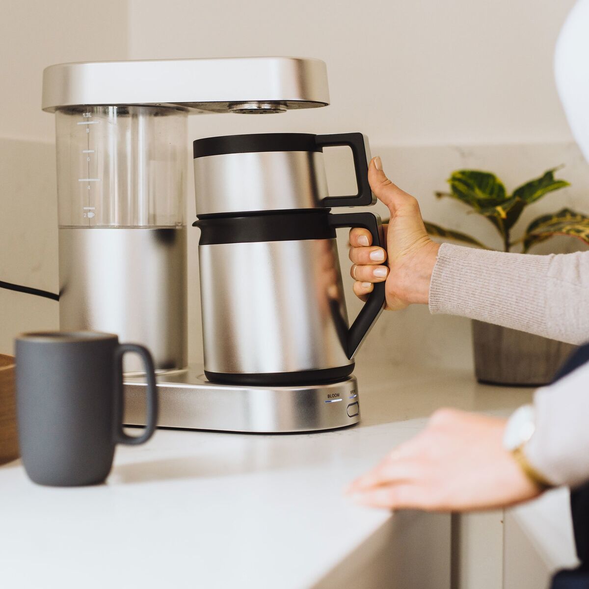 Six kaffetrakter 1,25 liter, matt rustfritt stål