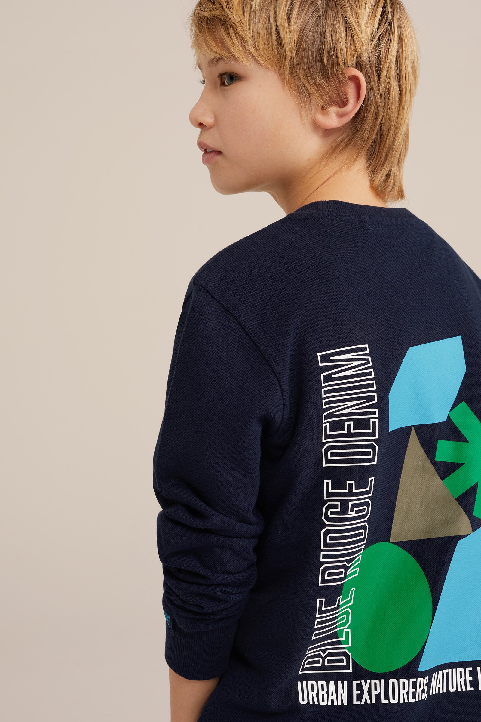Jongens T-shirt met structuur WE Fashion Marineblauw