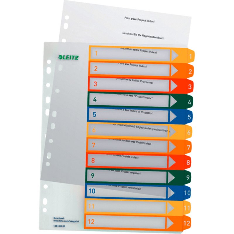 Intercalaires A4+ polypropylène Esselte 12 onglets numériques multicolores - 1 jeu