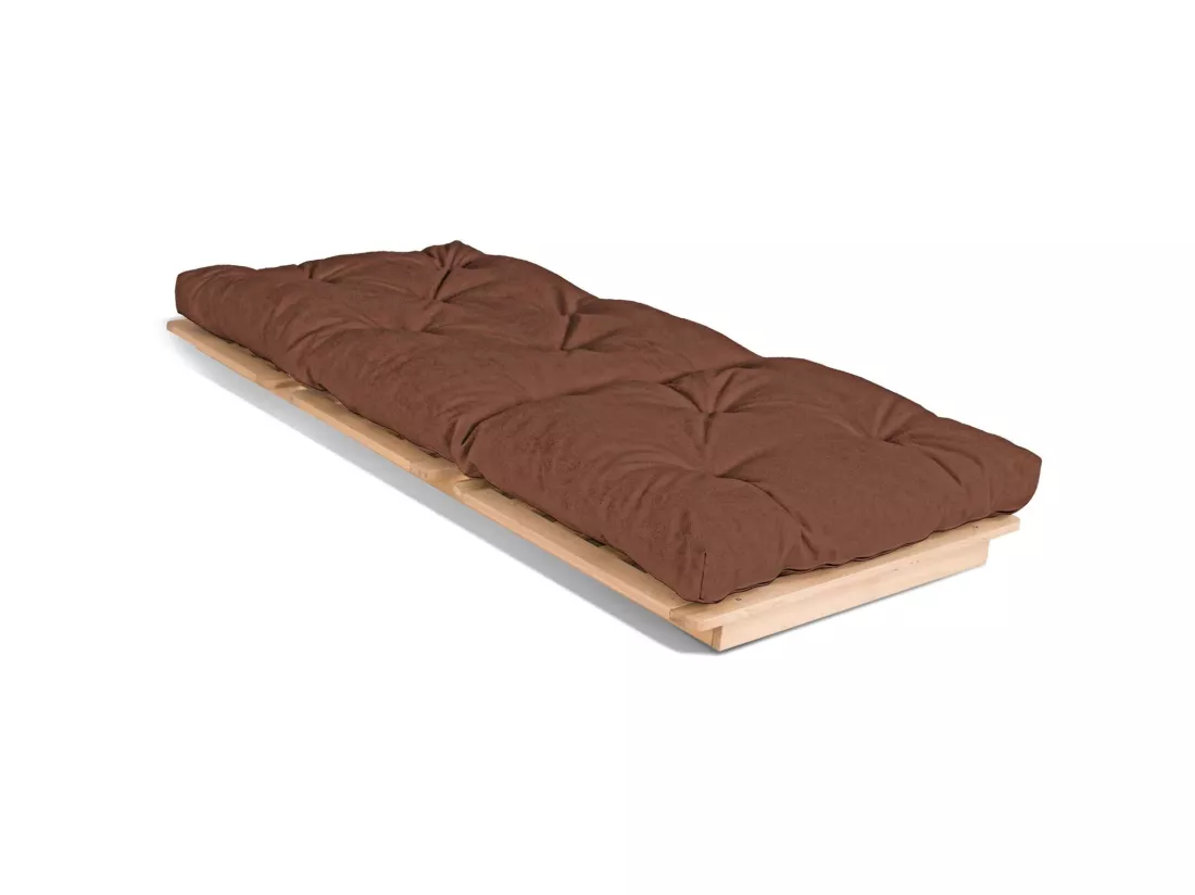Canapé Lit Convertible en Bois avec Matelas Beige Confort Marron