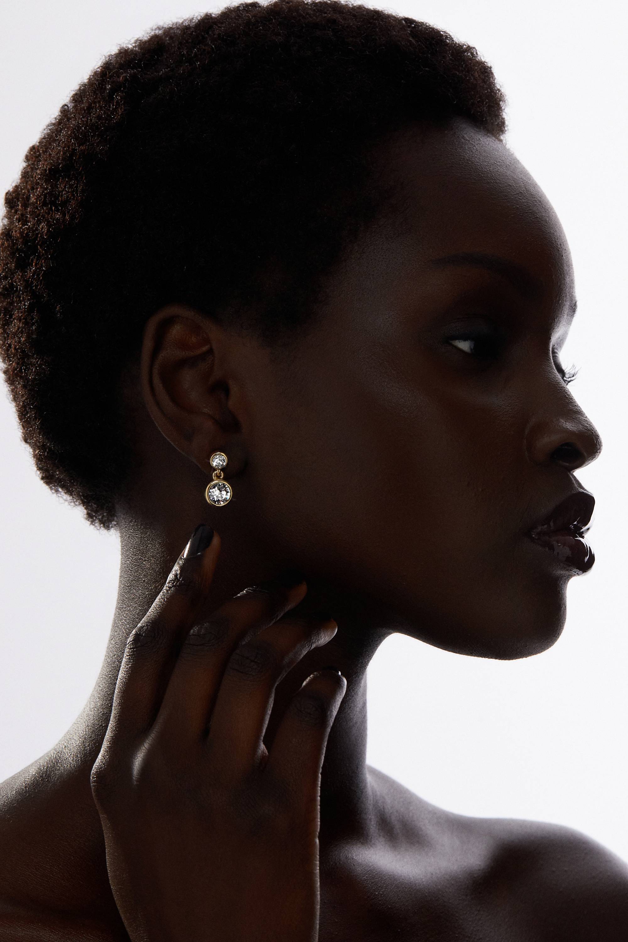 KarenMillen Boucles d'oreilles pendantes solitaires en cristal européen, plaquées or 14kt et faites à la main