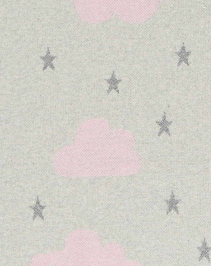 Strickdecke CLOUD AND STAR (100x75) aus Baumwolle in grau/rosa