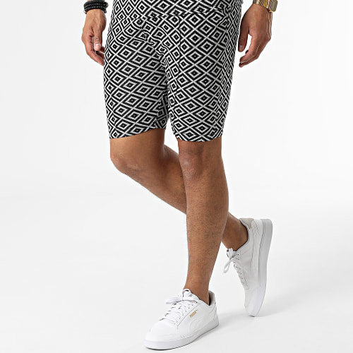 Ensemble Tee Shirt Col Zippé Short Jogging C5846-C8152 Noir Blanc