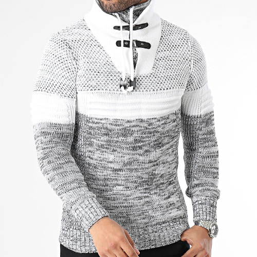 Pull Col Amplified Blanc Gris Chiné